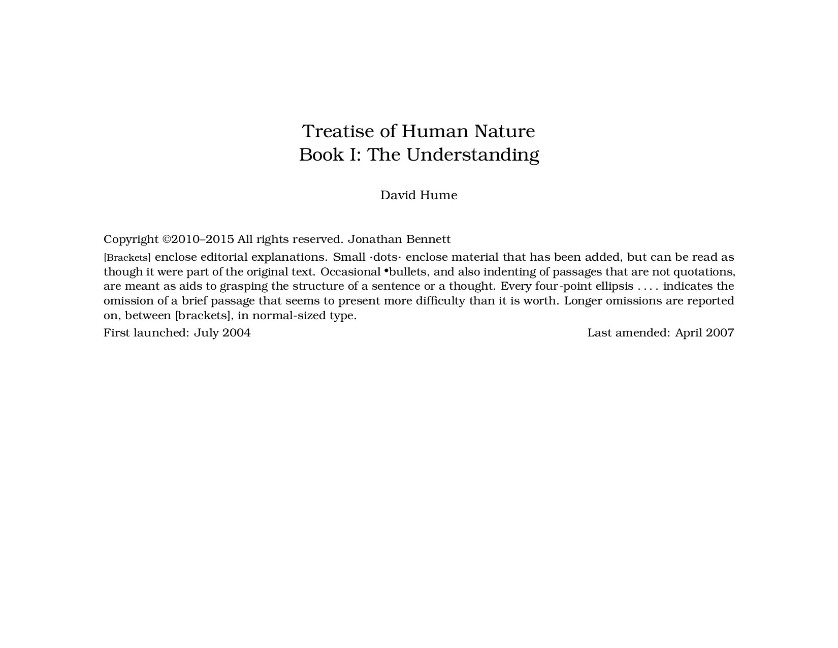 David Hume - Treatise of Human Nature Book 1; The Understanding
