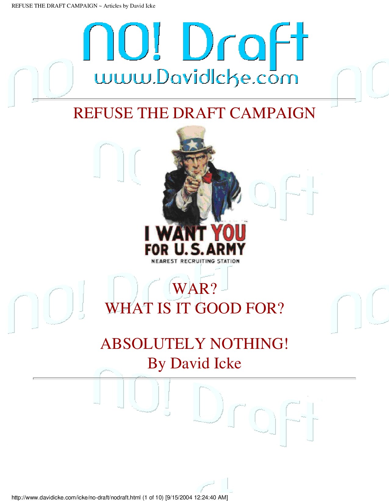 REFUSE THE DRAFT CAMPAIGN ~ Articles by David Icke