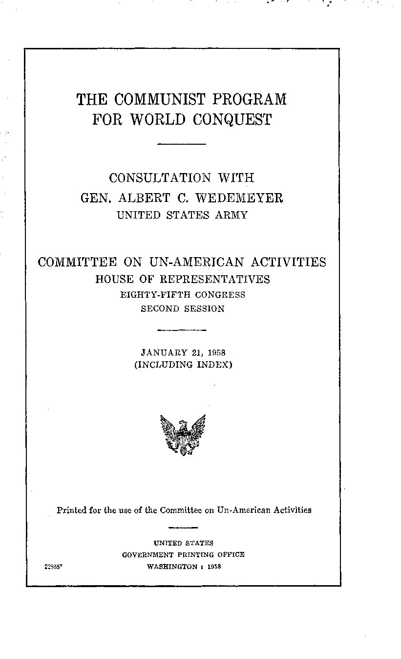 Wedemeyer, Albert C.; Communist Program for World Conquest, The