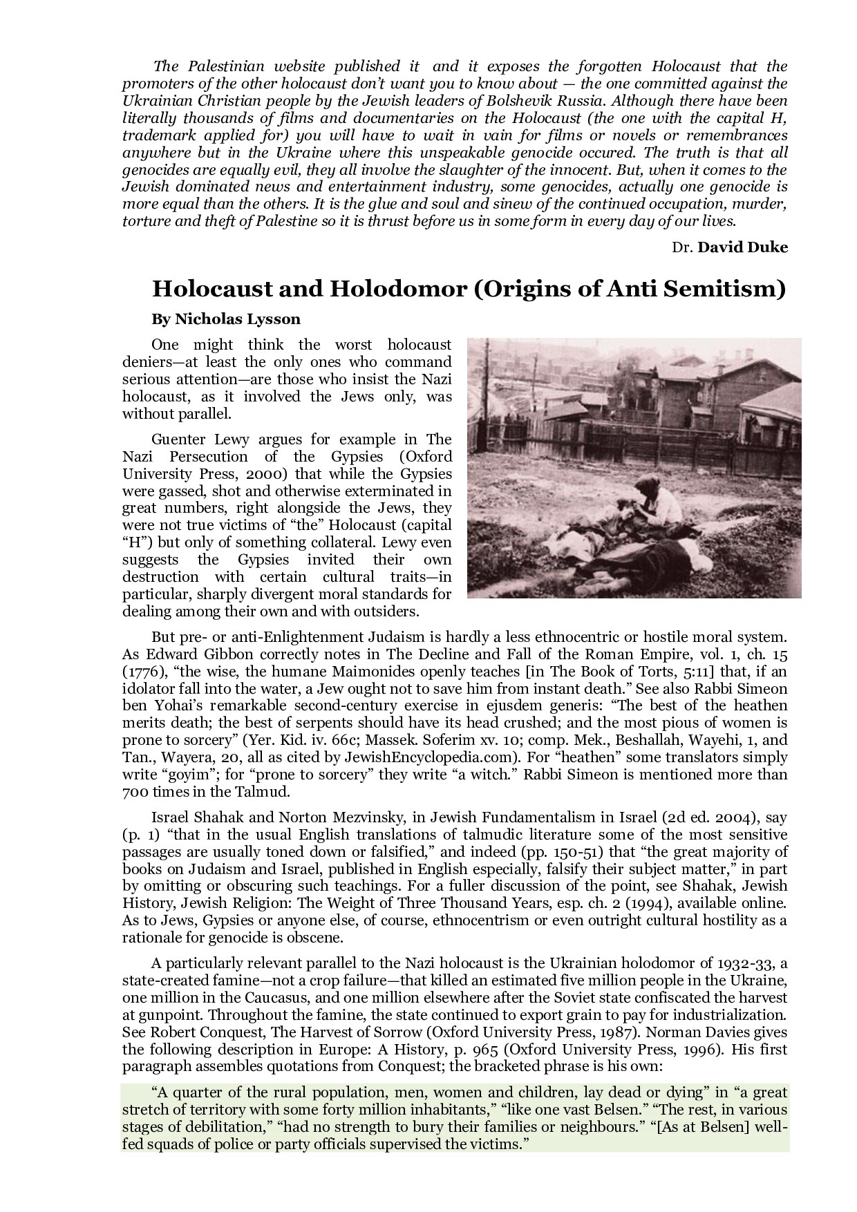 Lysson, Nicholas; The Holodomor And The Holocaust (The Origins Of Modern Antisemitism)