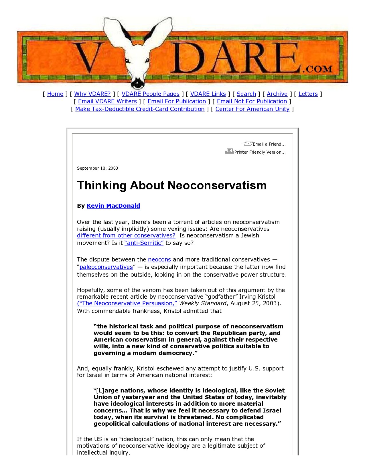 VDARE.com: 09/18/03 - Thinking About Neoconservatism