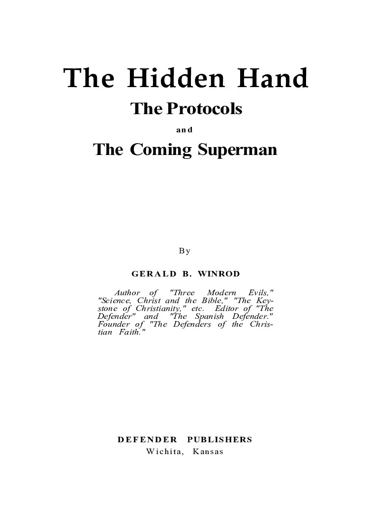 The Hidden Hand; The Protocols and the Coming Superman. (1934)