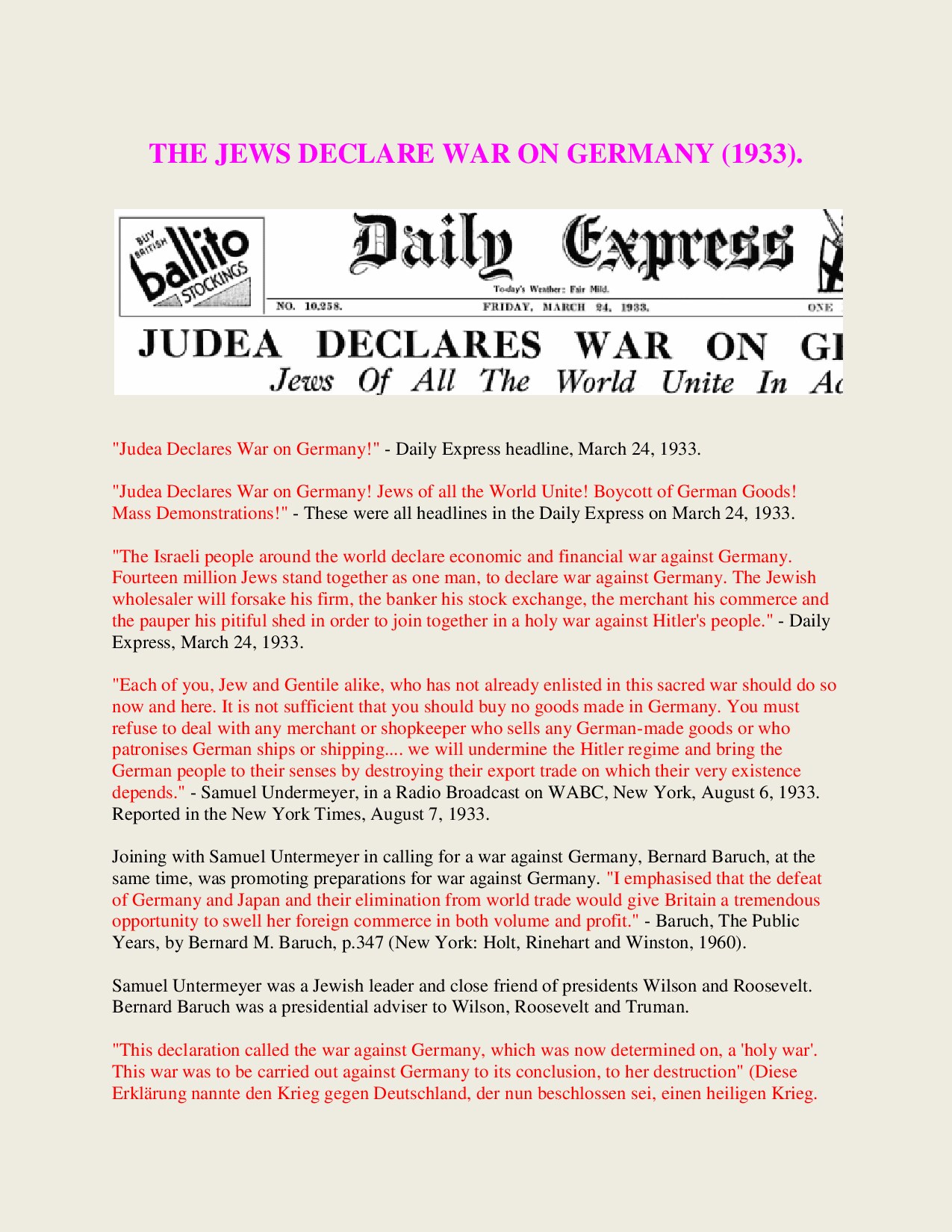 CODOH.com; Jews Declare War On Germany 1933