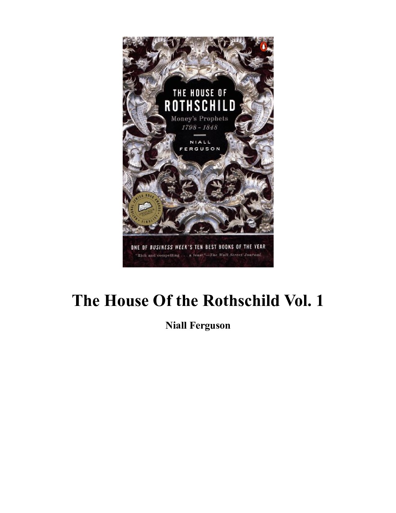 Ferguson, Niall; The House of the Rothschilds
