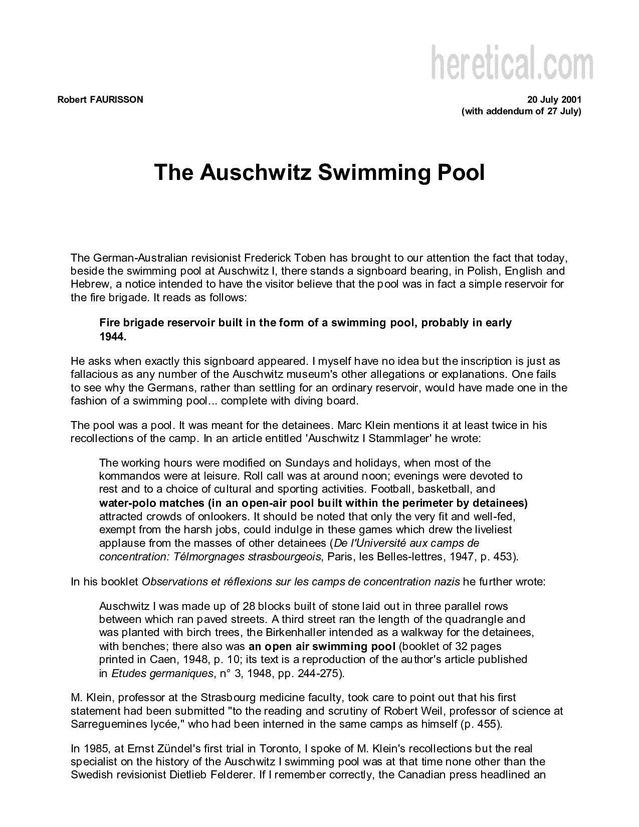 The Auschwitz Swimming Pool
