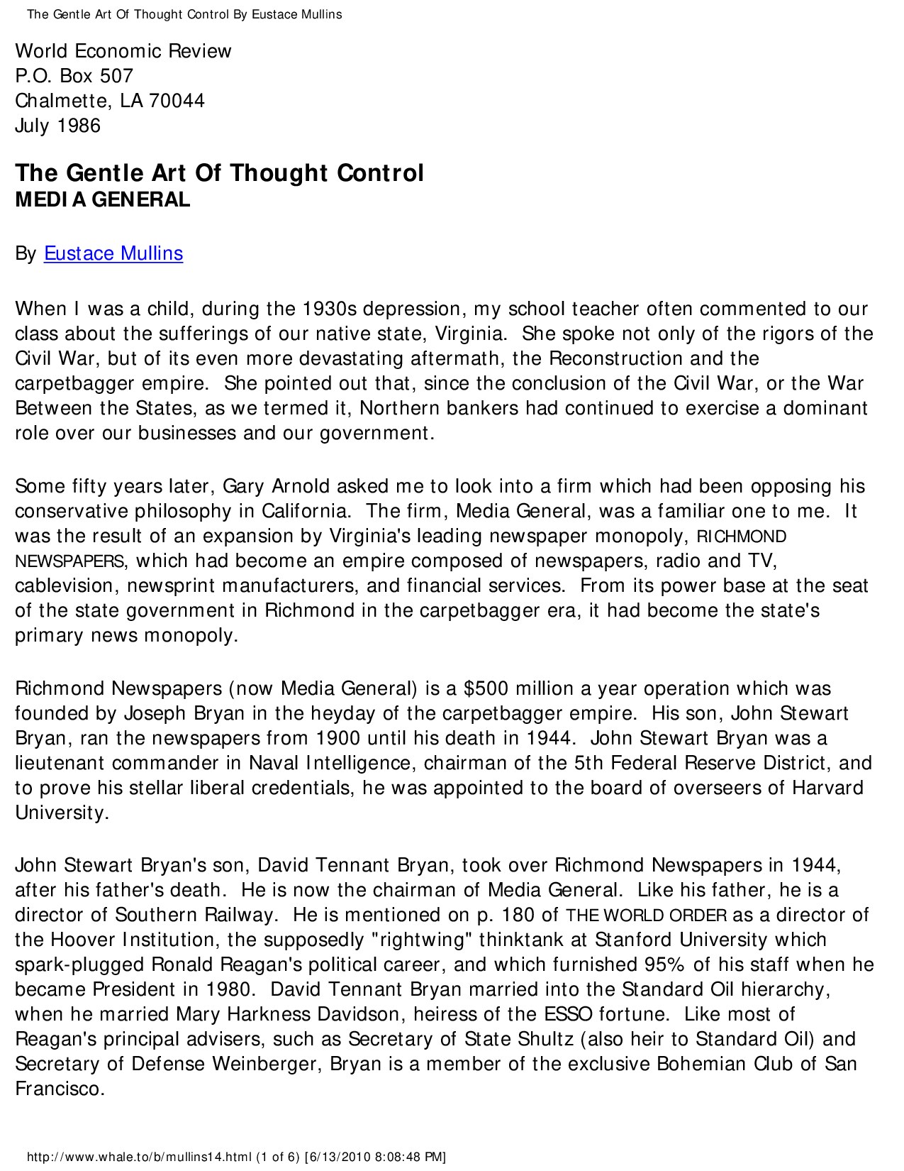 The Gentle Art Of Thought Control By Eustace Mullins