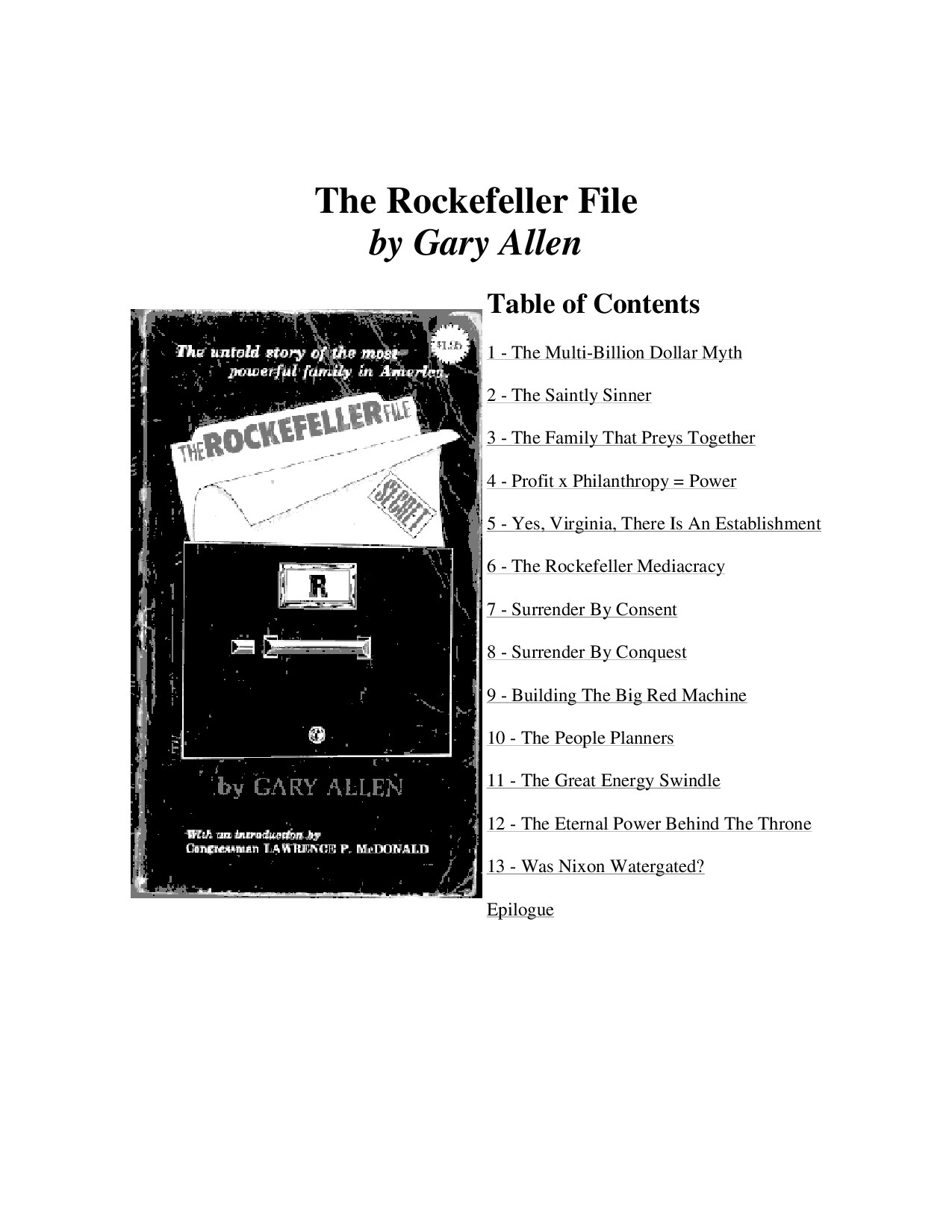 Allen, Gary; The Rockefeller Files