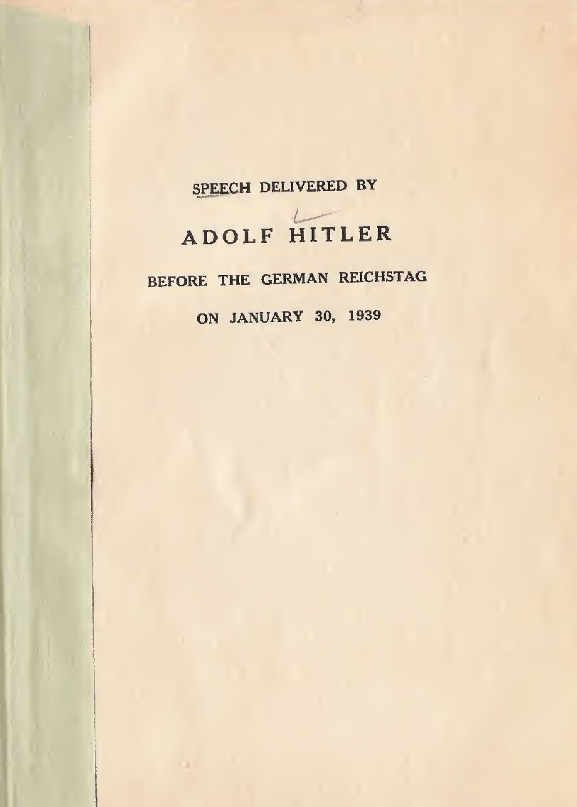Speech of Jan. 30, 1939