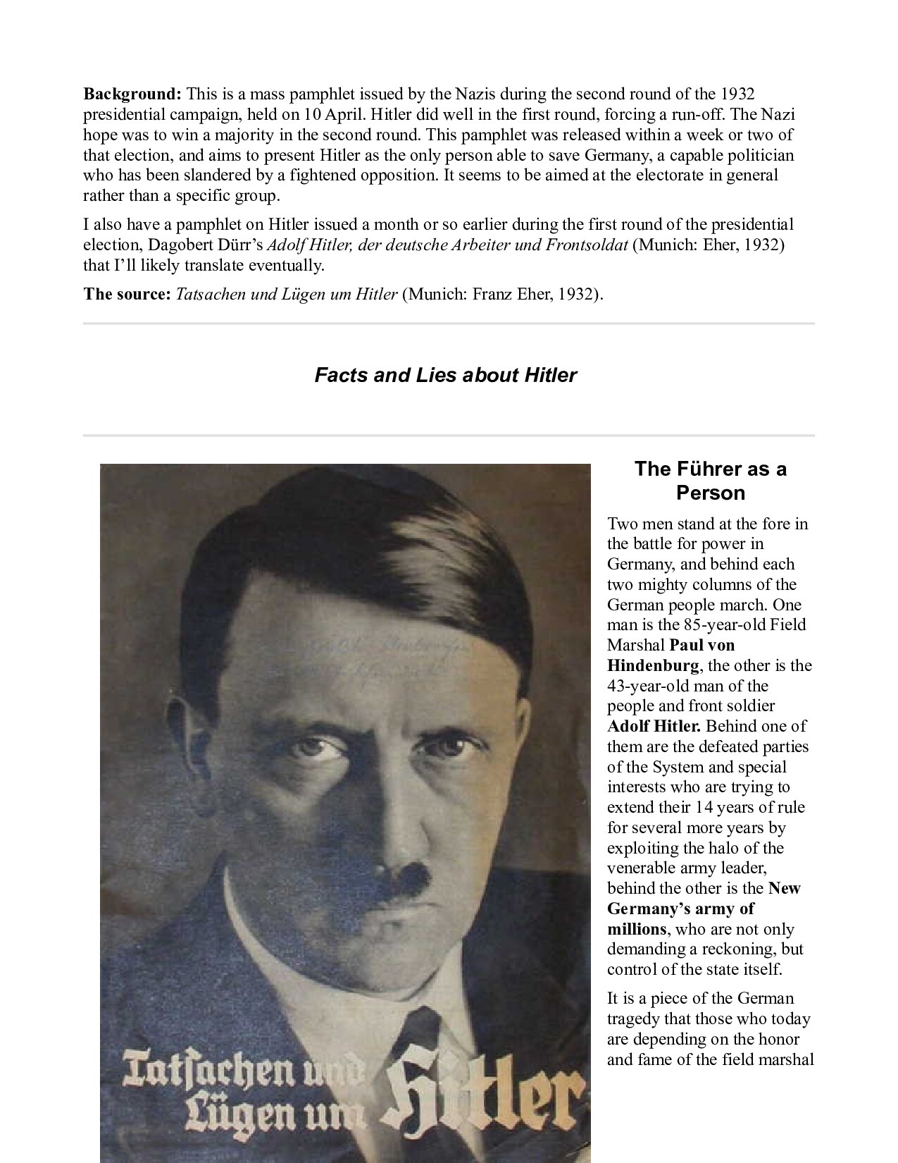 Eher, Franz; Facts and Lies about Hitler