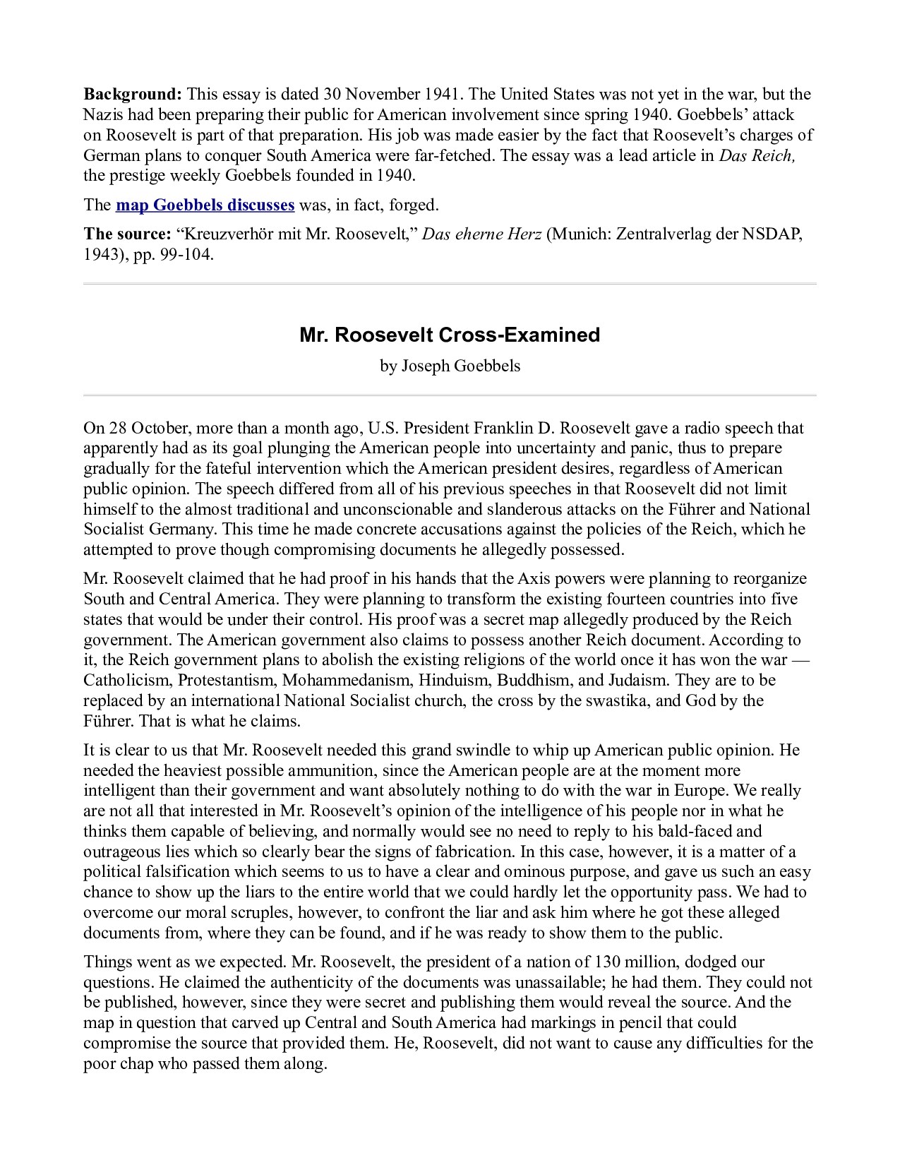 Mr Roosevelt Cross-Examined - Goebbels