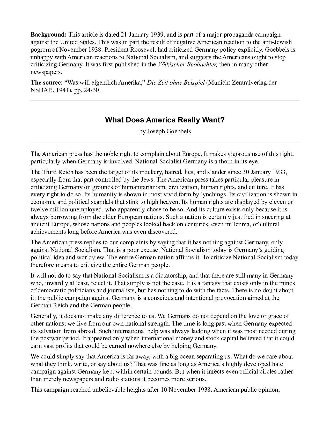 What Does America Really Want - Goebbels
