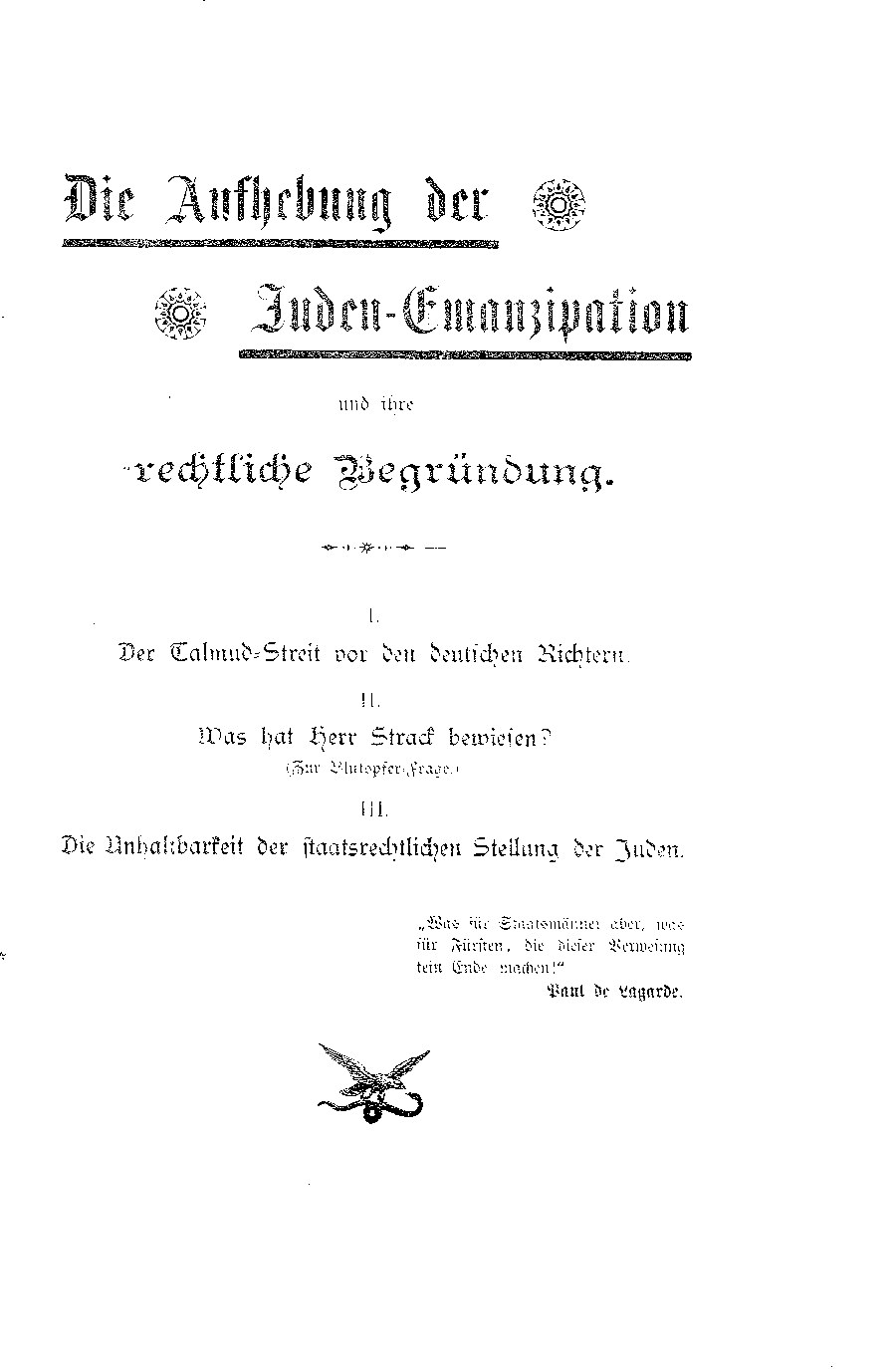 Die Aufhebung der Juden-Emanzipation und ihre rechtliche Begründung (1895, 123 S., Scan, Fraktur)