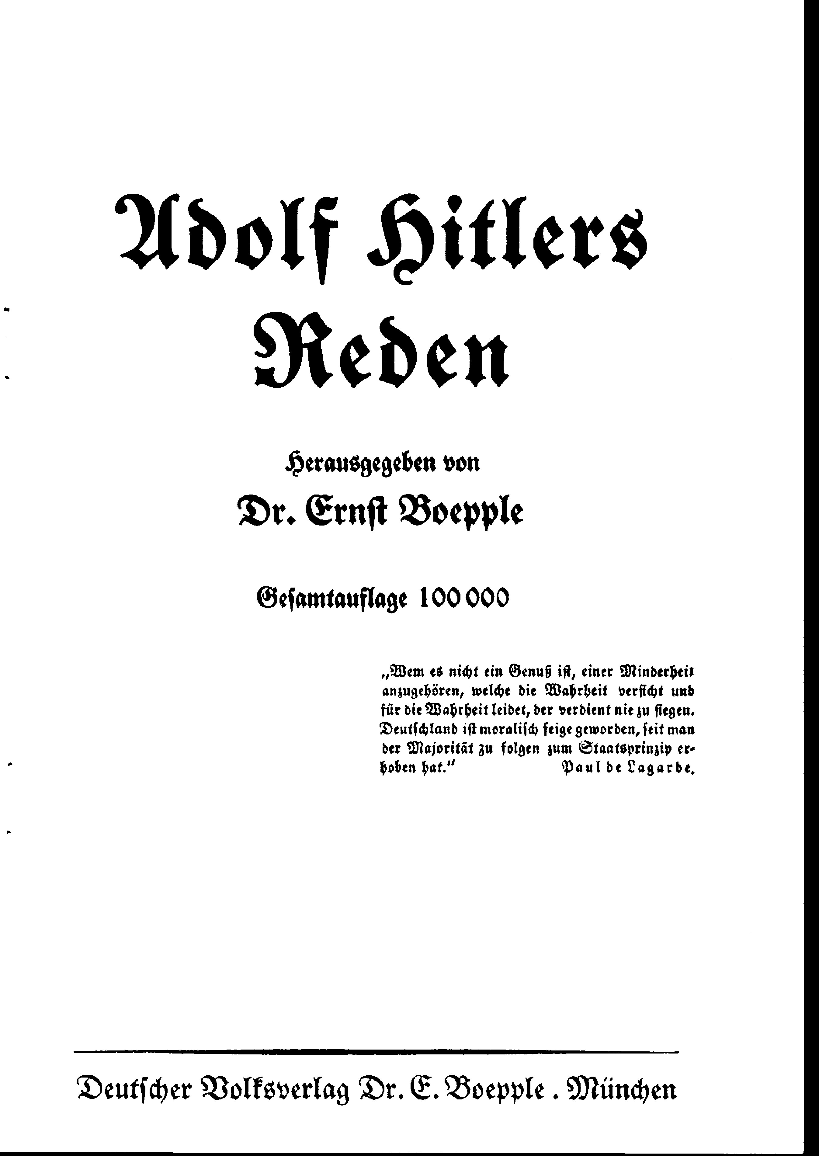 Adolf Hitlers Reden (1933, 127 S., Scan, Fraktur)