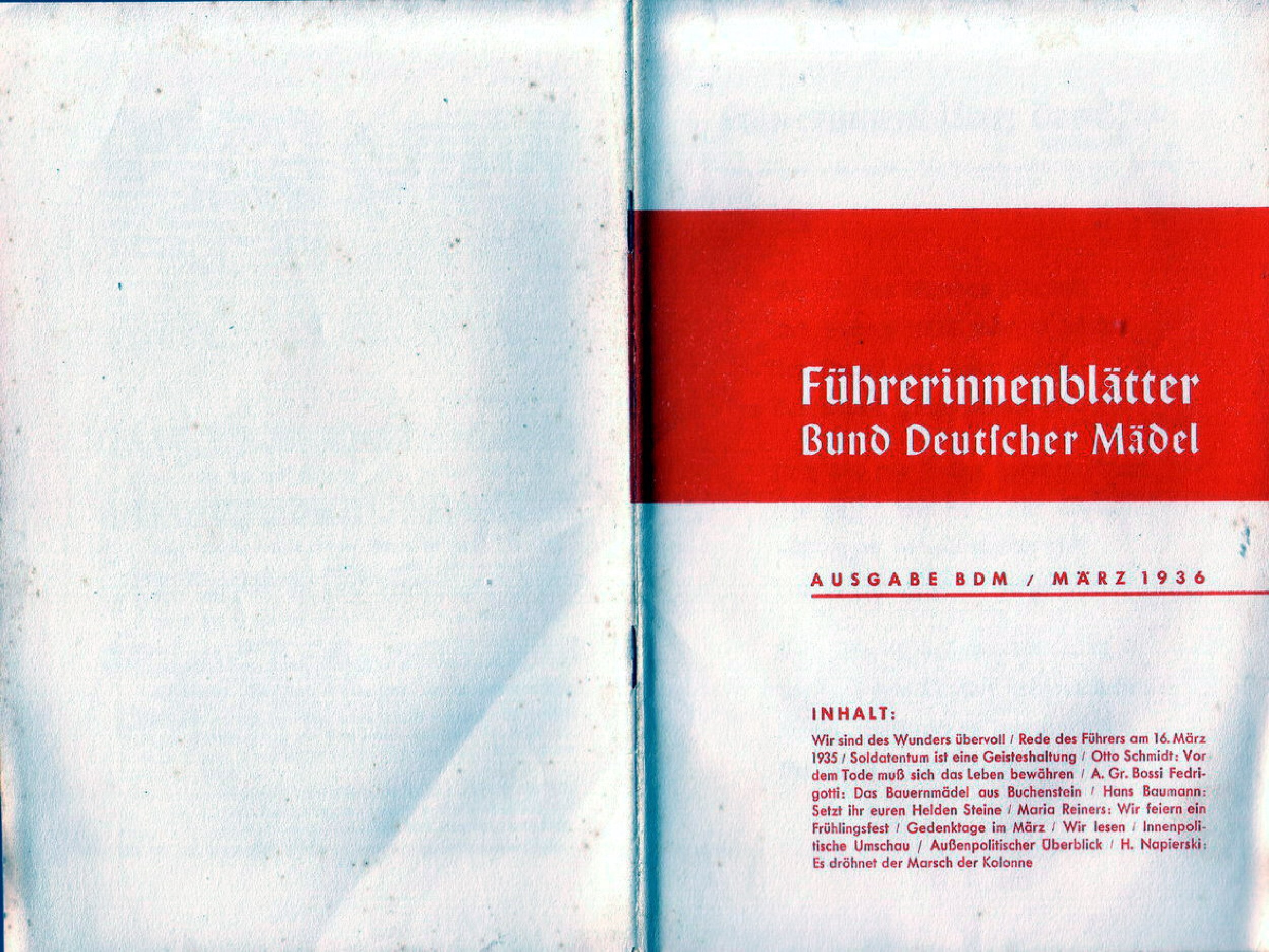 Bund Deutscher Mädel - Führerinnenblätter März 1936 (18 Doppels., Scan, Fraktur)