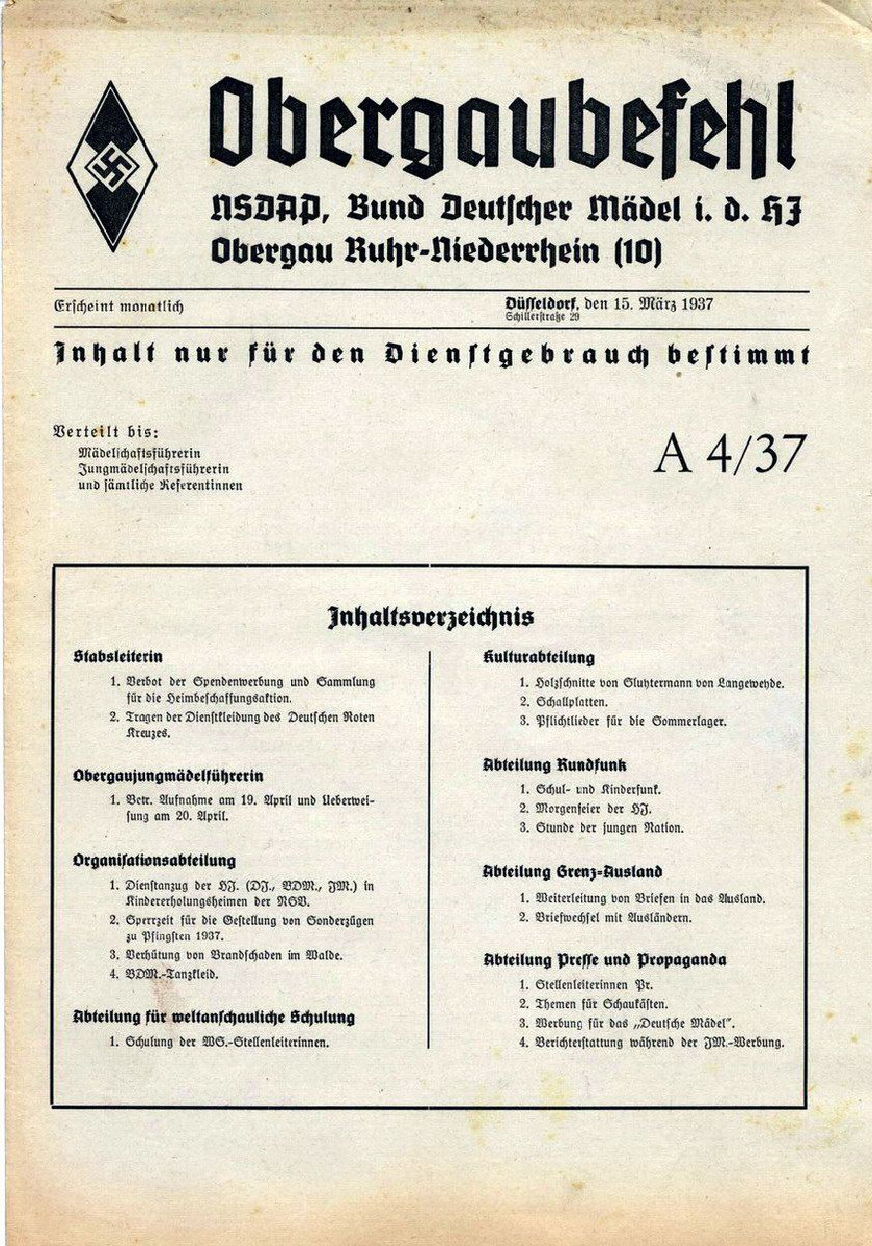 Obergaubefehl (1937, 8 S., Scan, Fraktur)