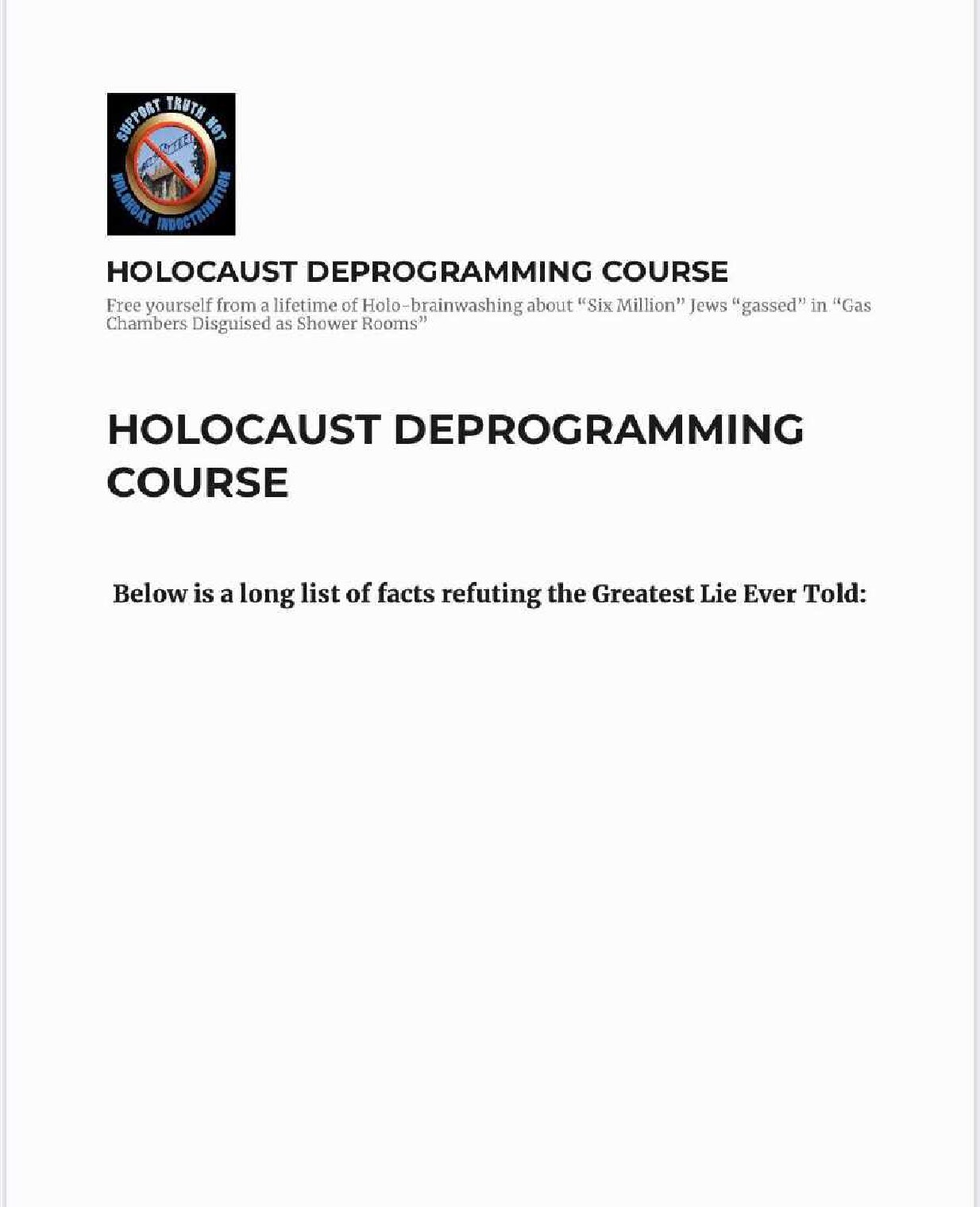Holocaust Deprogramming Course